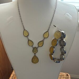 Lord & Taylor Silver Necklace with Gold Teardrop Accents